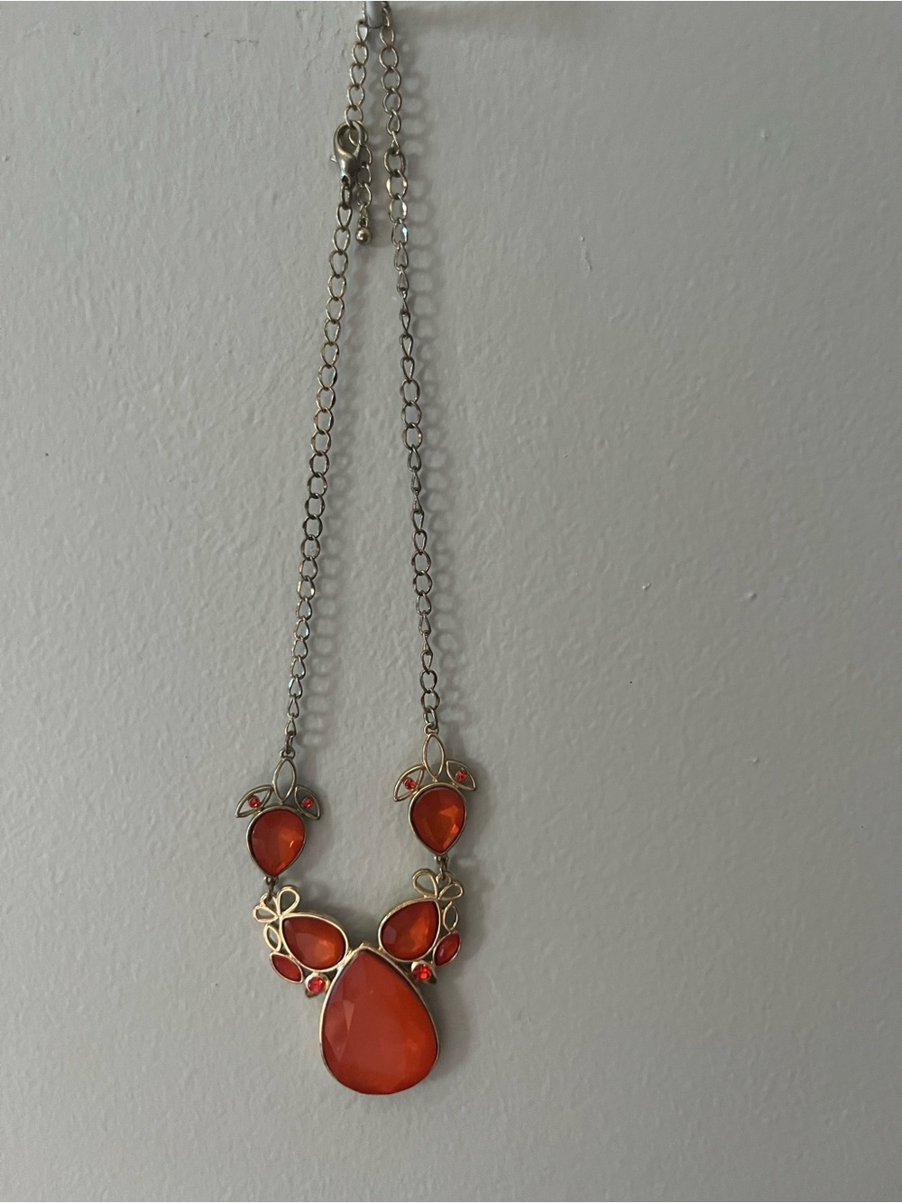 Women's Silver-Tone Necklace with Orange Teardrop Stones